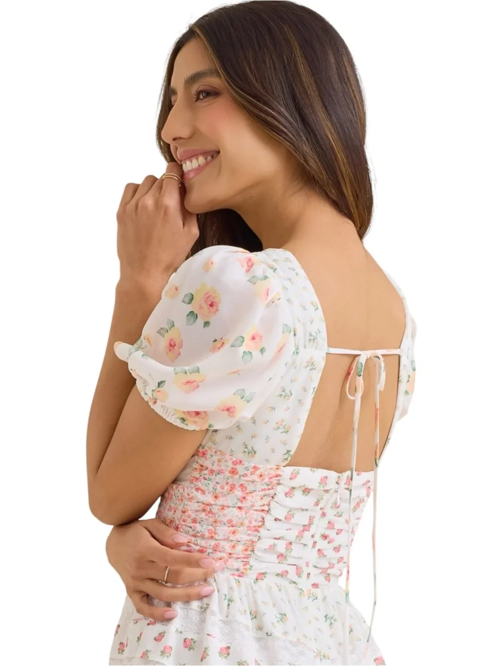 Altar’d State NWT Floral Tiered Mini Dress in White and Pink - Picture 2 of 10